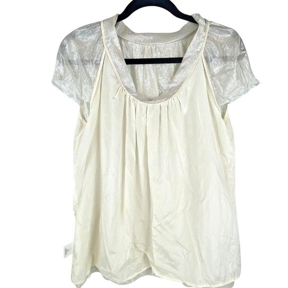 Classiques Entier Metallic Cream Gold Silk Blend Boat Neck Cap Sleeve Top Medium - Picture 3 of 10